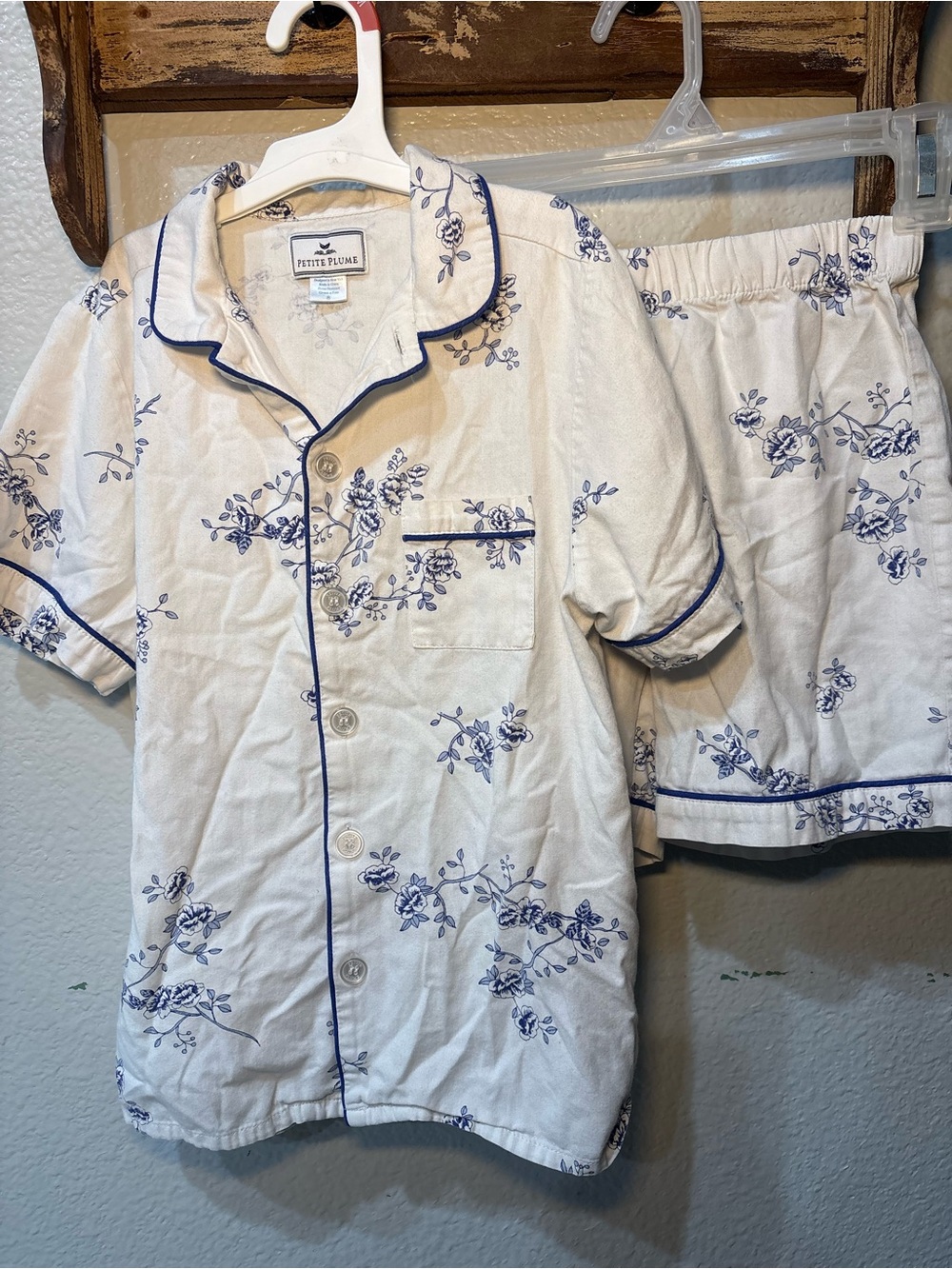 Petite Plume Girls Luxury Twill Pajama Short Set – Indigo Floral, Size 8